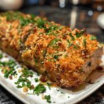 Amateur phone photo of garlic parmesan chicken meatloaf with large slices