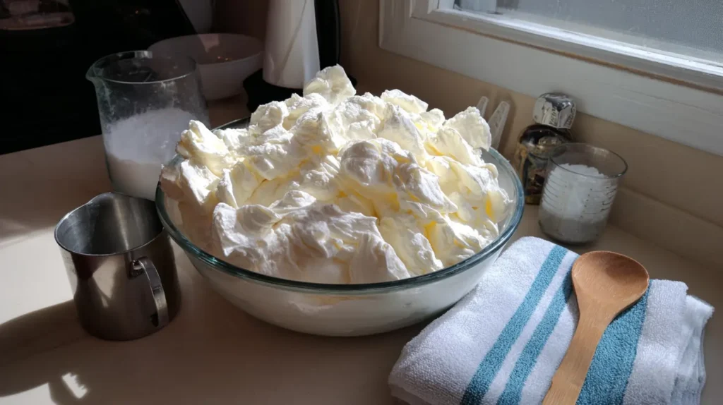 Close-up of hands stretching mozzarella to make homemade burrata cheese
