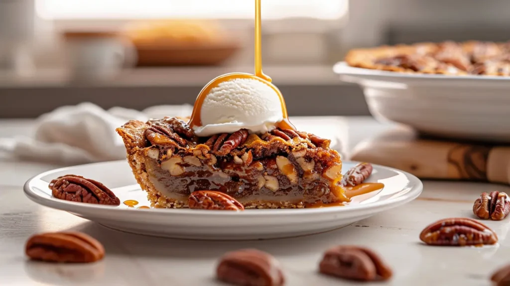 Enormous homemade pecan pie dump cake in baking dish