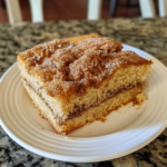 Homemade Amish cinnamon sugar coffee cake with crumbly cinnamon streusel on top