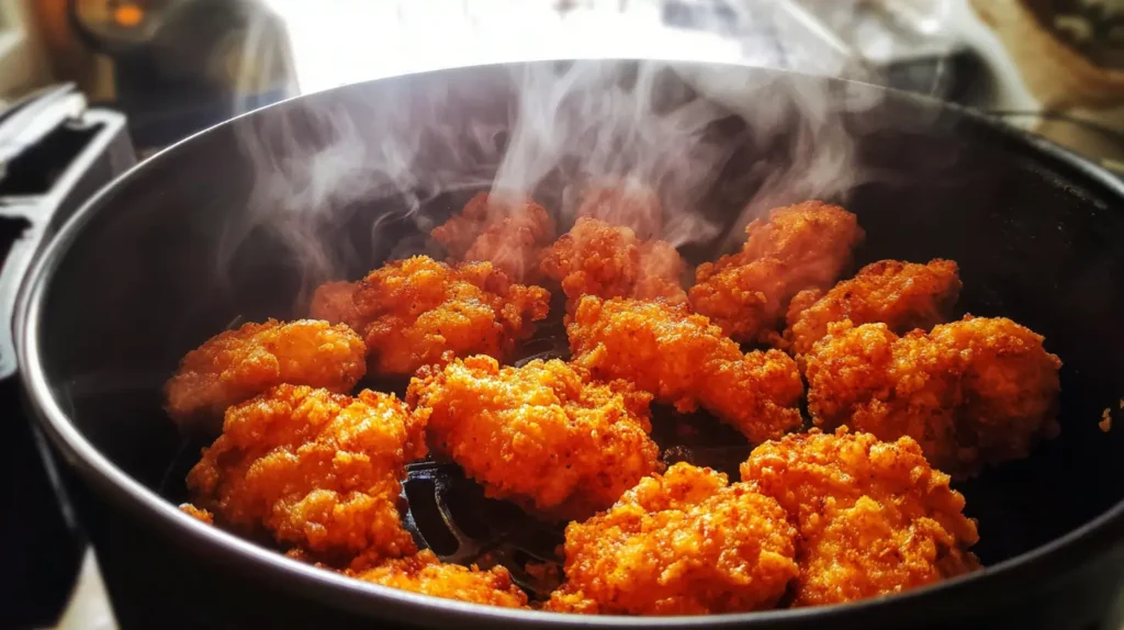 air fryer basket filled with crispy golden chicken fritta