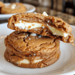 Over-the-top gooey Biscoff-stuffed cookies with melted centers and sea salt on top