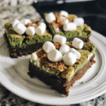Matcha S’mores Brownies with Toasted Marshmallow Topping