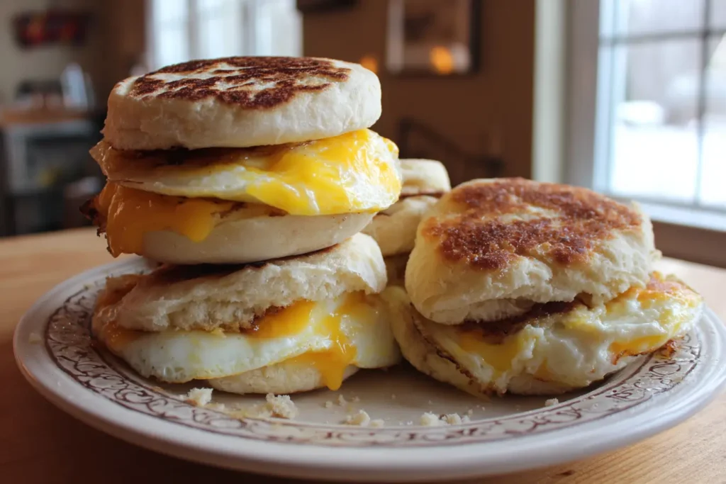 Breakfast sandwich made with homemade buttermilk English muffin