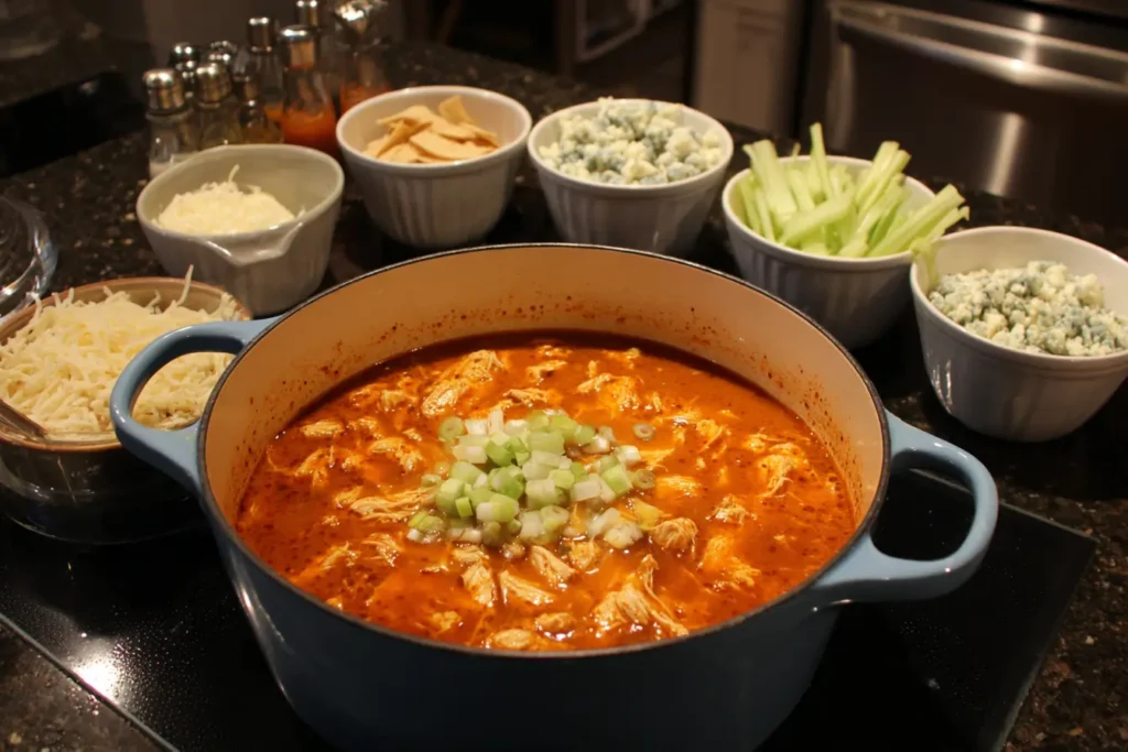 Creamy and brothy buffalo chicken tortilla soup side by side