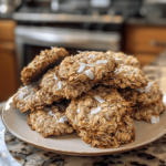 Coconut quinoa breakfast cookies on a plate with oats and coconut