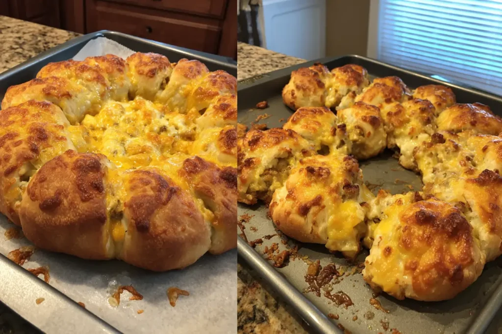 Crescent dough triangles arranged in a ring on a parchment-lined baking sheet before adding filling