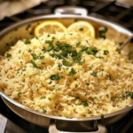 Greek rice recipe with fluffy lemon rice, olive oil, and parsley