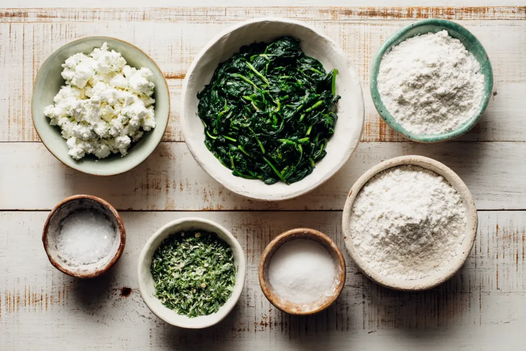 ingredients for spinach cottage cheese flat bagels on a table