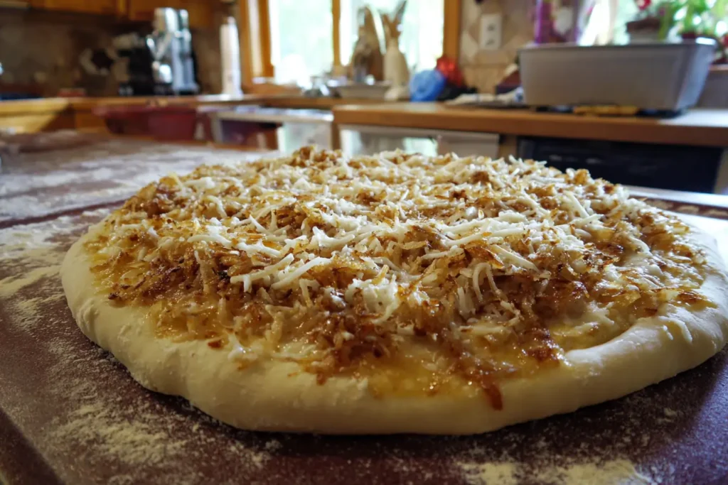 dough topped with cheddar and sautéed onions for cheese and onion rolls