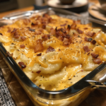 Lazy perogy casserole baked until cheesy and golden, homemade comfort food