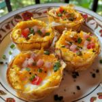 Fluffy pinwheel egg cups made with tortillas, eggs, and cheese.