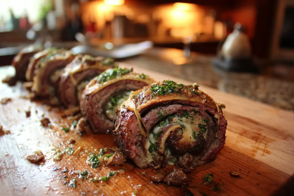 Mushroom-stuffed beef olives tied and ready before choosing gravy