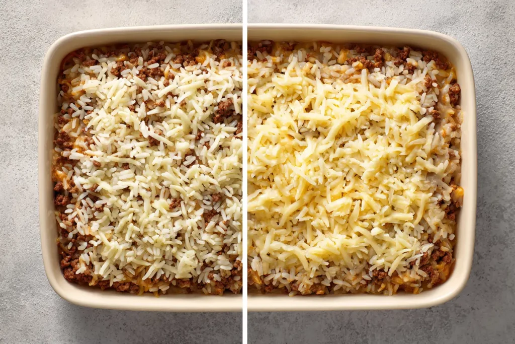 Ingredients for French onion ground beef casserole with rice vs without rice