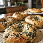 spinach cottage cheese flat bagels on a plate