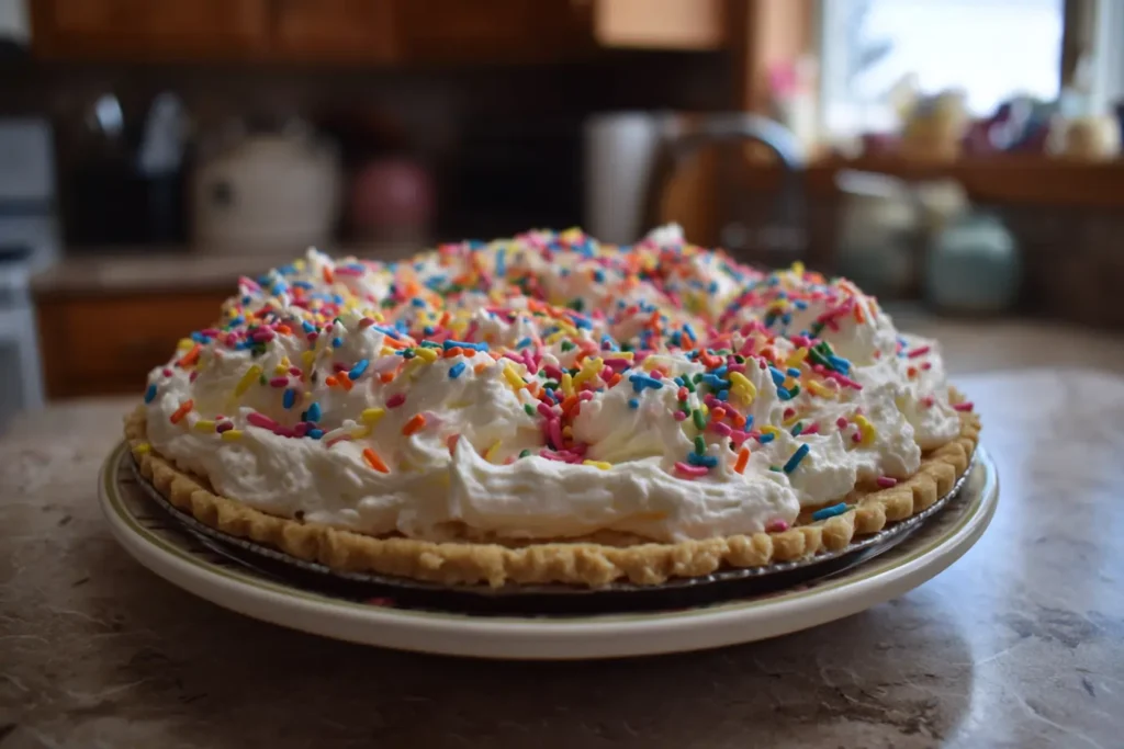 Whole Strawberry Pop Tart Pie with vanilla icing and sprinkles