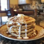 Cinnamon Roll Pancakes with Icing finished dish for recipe card