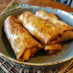 Peach Cobbler Egg Rolls finished dish for recipe card
