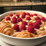 Raspberry Almond Croissant Baked Oats finished dish for recipe card