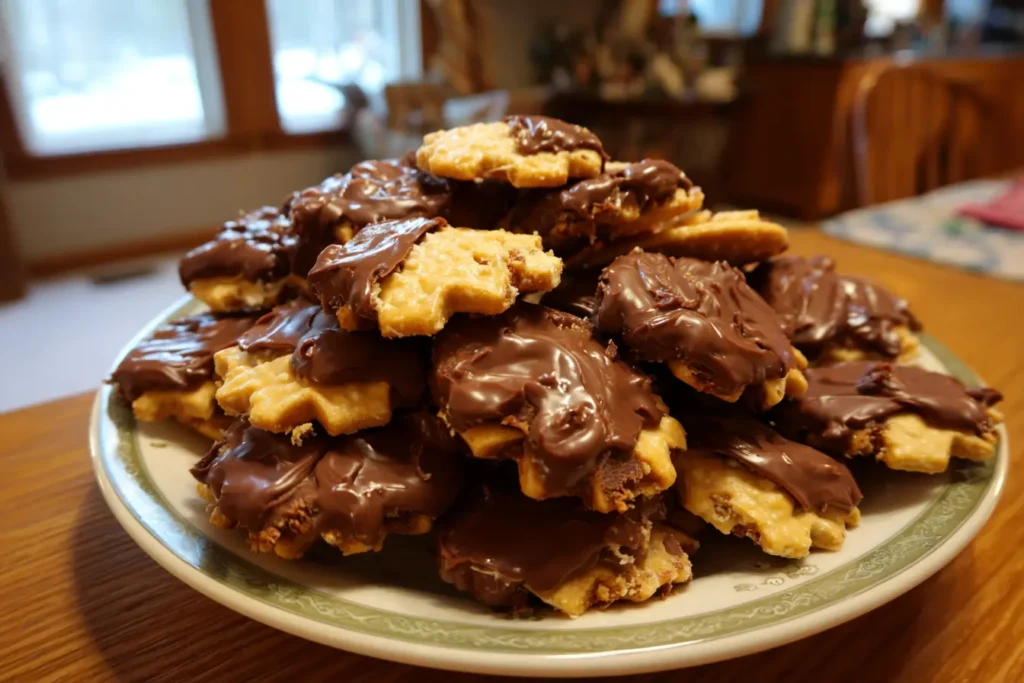 Ritz Cracker Dandy-Do Cookies with thick chocolate peanut butter coating