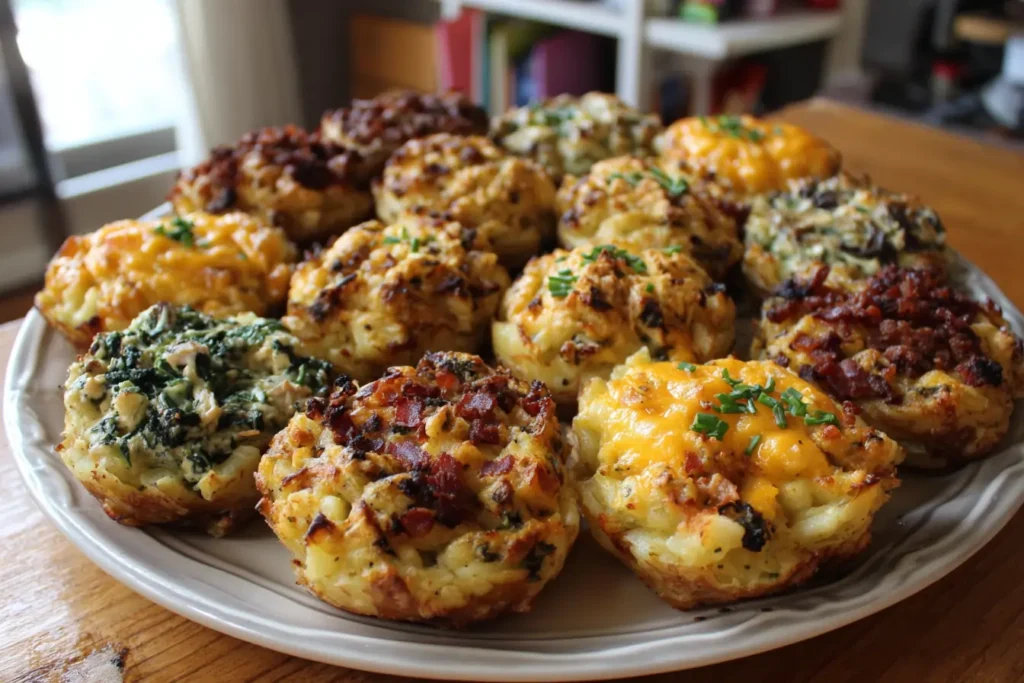 Stuffed mashed potato nests platter with six filling options