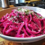 Beet Pasta Sauce finished dish for recipe card