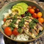 Easy homemade Chimichurri Grilled Chicken Bowl with Garlic Sauce ready to serve