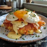 Latke Eggs Benedict finished dish for recipe card