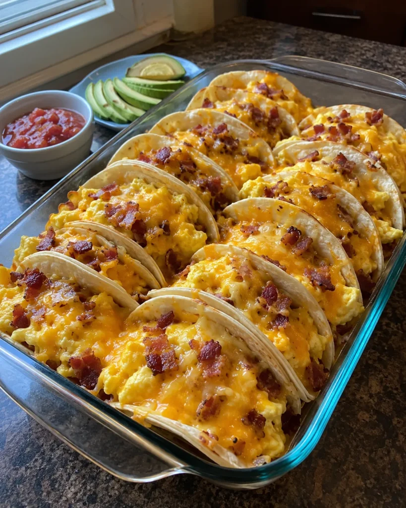 Baked Breakfast Tacos fresh out of the oven with melted cheese