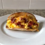 Baked Breakfast Tacos recipe card image with melted cheese