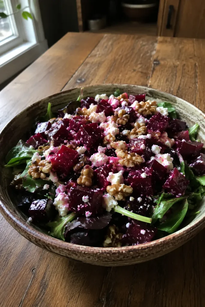 Easy Beet Feta Salad ready to serve