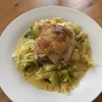 Plated Slow Cooker Buttered Cabbage and Chicken with broth spooned on top