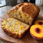 Easy Southern Peach Bread loaf with one slice leaning against it