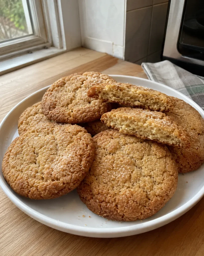 A plate of Almond Flour Cookies with cracked golden tops and soft, chewy centers