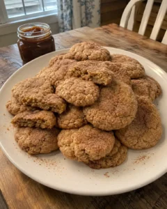 Apple Butter Cookies cooling on a wire rack with apple butter nearby