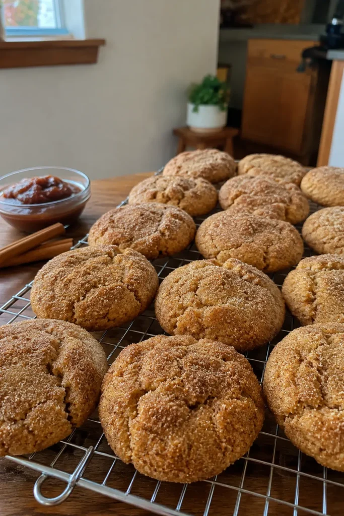 Apple Butter Cookies cooling on a wire rack with apple butter nearby