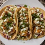 Close-up of Cod Fish Tacos ready to serve