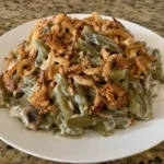 A serving of homemade Green Bean Casserole on a plate