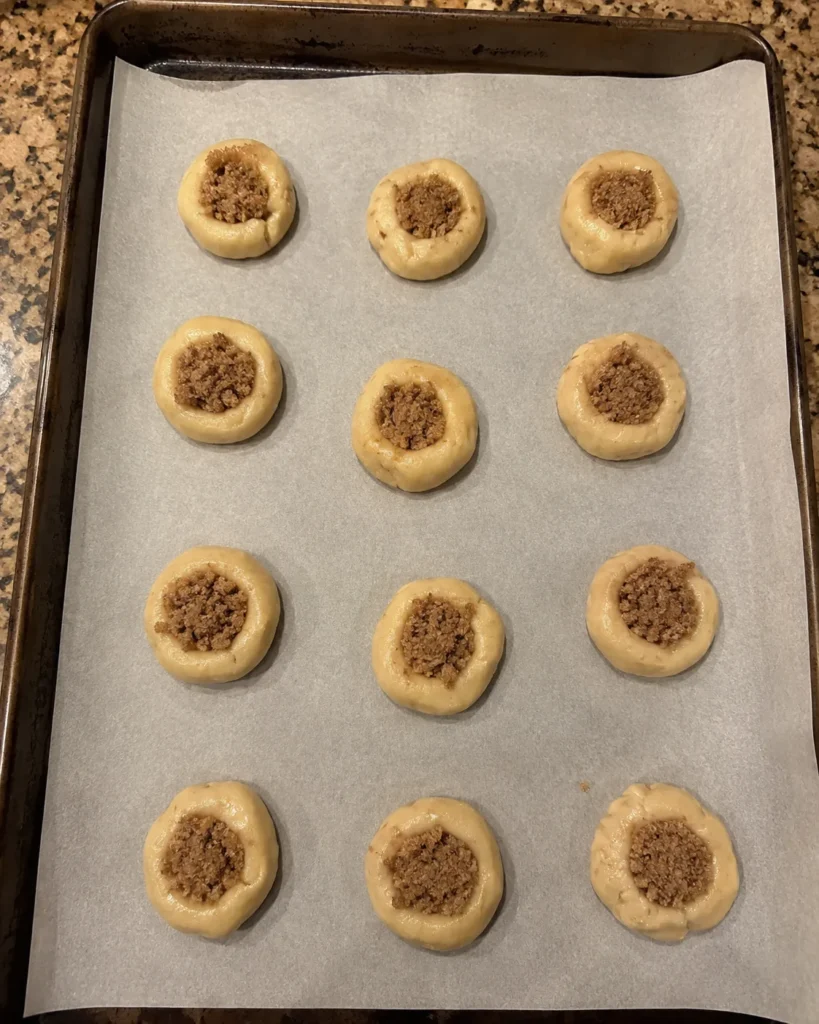 Coffee Cake Cookies dough balls filled with cinnamon streusel before baking