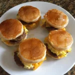 Close-up of Mini Pancake Sandwich Sliders on a white plate