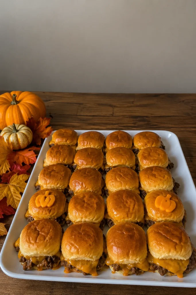 Pumpkin Sliders Recipe for Halloween platter styled for fall